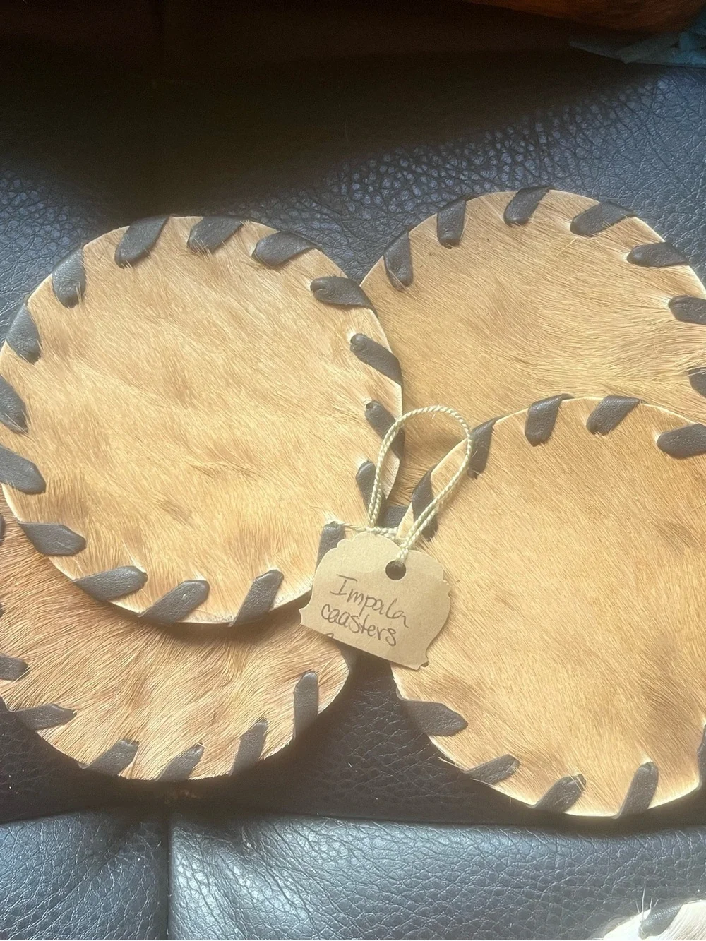 Rustic Genuine Hide Coasters – Western Ranch Decor – Set of 4 Impala coasters